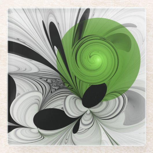 Abstract Black and White with Green Fractal Art Glasuntersetzer (Vorderseite)