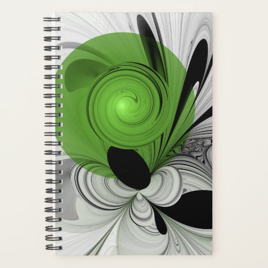 Abstract Black and White with Green Fractal Art Planer (Vorderseite)