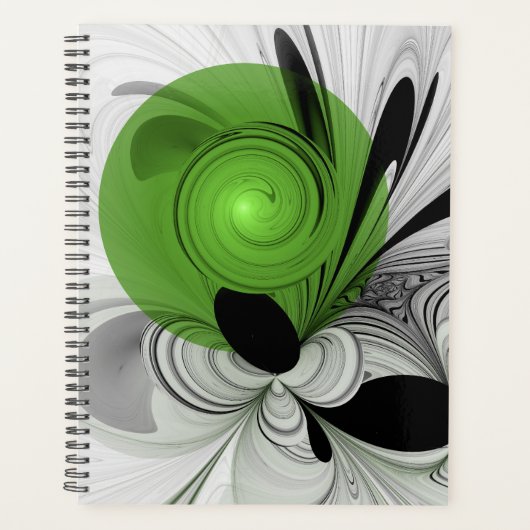 Abstract Black and White with Green Fractal Art Planer (Vorderseite)