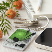 Abstract Black and White with Green Fractal Art Schlüsselanhänger (Vorderseite rechts)