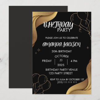 Abstract Black Gold 30th Birthday Invitation Einladung