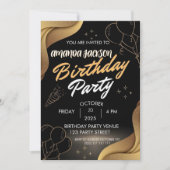 Abstract Black Gold Swirl Birthday Invitation Einladung (Vorderseite)