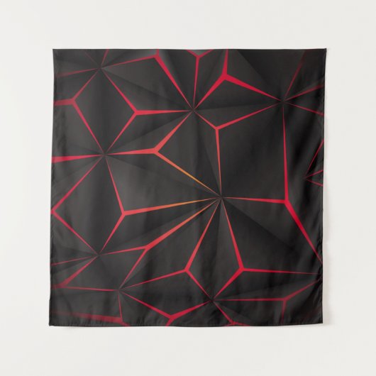 Abstract black polygon red light futuristic techno wandteppich (Vorderseite)