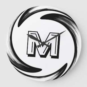 Abstract Black Swirl Monogram #2 Große Wanduhr