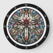 Abstract Bloom Cross Große Wanduhr (Vorderseite)