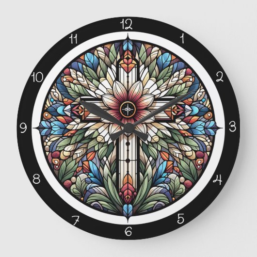 Abstract Bloom Cross Große Wanduhr (Vorderseite)