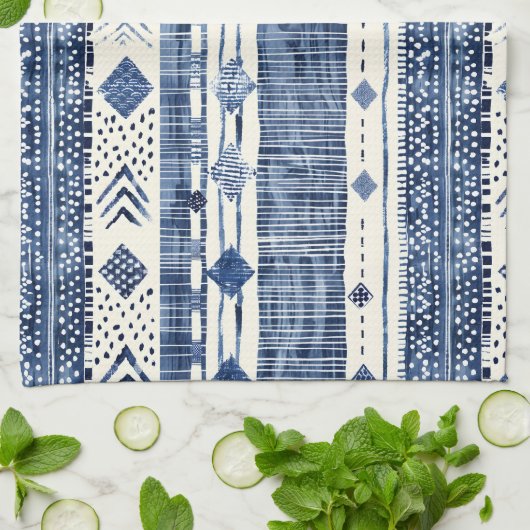 Abstract Blue And White Pattern Geschirrtuch (Gefaltet)