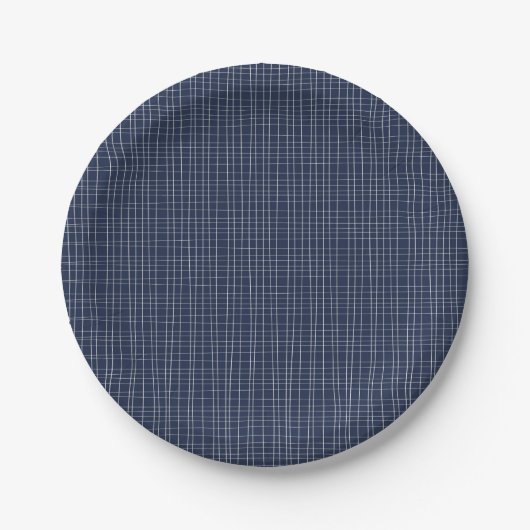 Abstract Blue And White Stripes Line Pattern Plate Pappteller (Vorderseite)