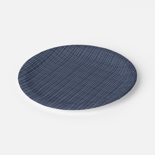 Abstract Blue And White Stripes Line Pattern Plate Pappteller (Schrägansicht)