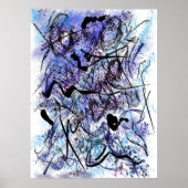 Abstract Blue Black Brushstrokes Splashes Wall Art Poster (Vorne)