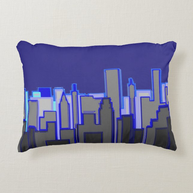 Abstract Blue City Skyline Art Dekokissen (Vorderseite)