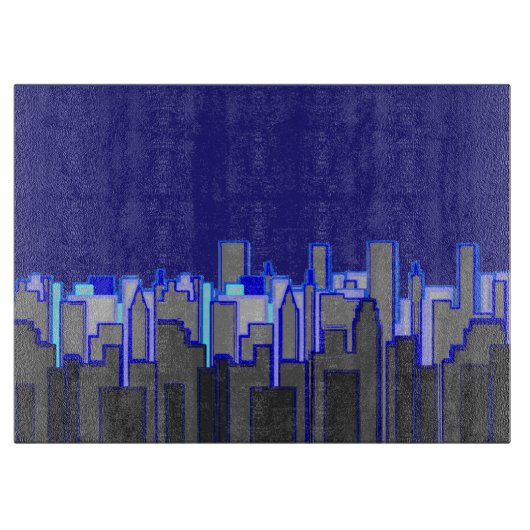 Abstract Blue City Skyline Art Schneidebrett (Vorderseite)