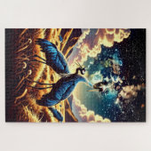 Abstract Blue Cranes – Artistic Nature Scene Puzzle (Horizontal)