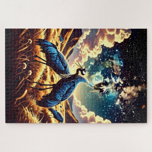 Abstract Blue Cranes – Artistic Nature Scene Puzzle (Horizontal)