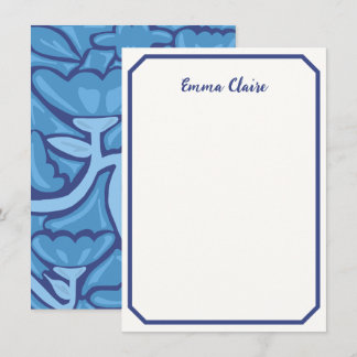 Abstract Blue Floral Patterned Note Card Mitteilungskarte