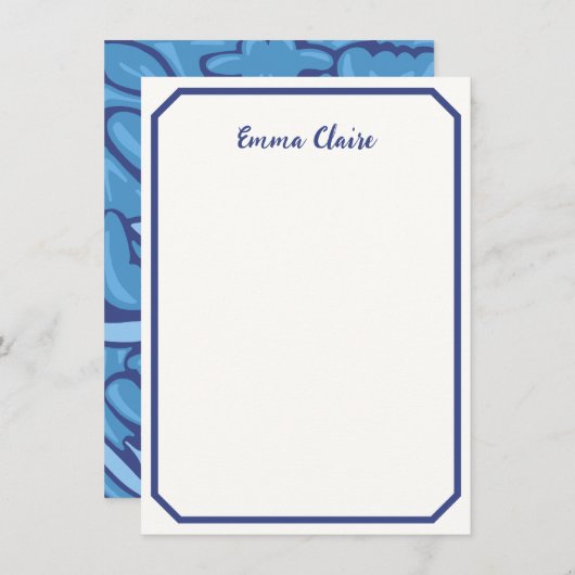 Abstract Blue Floral Patterned Note Card Mitteilungskarte (Vorne/Hinten)