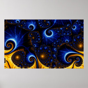 Abstract Blue Fractal Sky Poster