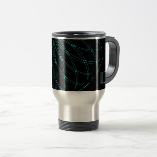 Abstract Blue Geometric Graphic Black Monogram Reisebecher (VorderseiteRechts)