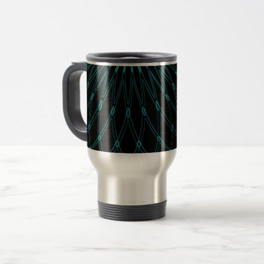 Abstract Blue Geometric Graphic Black Monogram Reisebecher (Vorderseite Links)