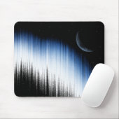 Abstract Blue Glitch Art Crescent Moon Night Sky Mousepad (Mit Mouse)