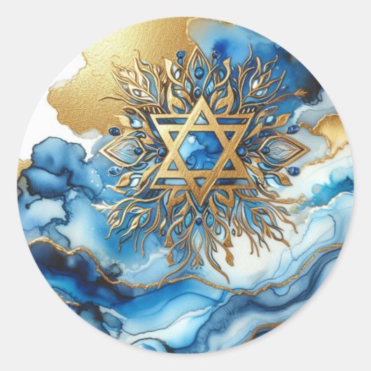 Abstract Blue Gold Contemporary Star Of David Runder Aufkleber (Vorderseite)
