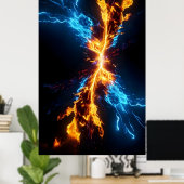 Abstract Blue Gold Fire Energy Clash Poster (Heimbüro)