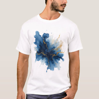 Abstract Blue Gold Ink Splash T-Shirt
