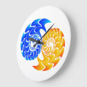 Abstract Blue Gold Yin Yang Fishes Balance Große Wanduhr (Winkel)