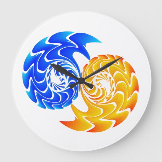 Abstract Blue Gold Yin Yang Fishes Balance Große Wanduhr (Vorderseite)