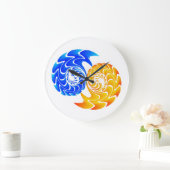Abstract Blue Gold Yin Yang Fishes Balance Große Wanduhr (Zuhause)
