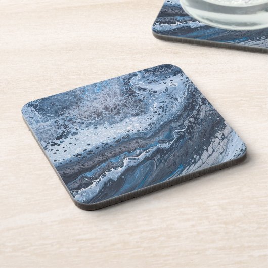 Abstract Blue & Gray Ocean Drift Getränkeuntersetzer (Linke Seite)