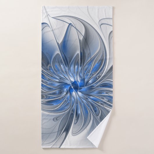 Abstract Blue Gray Watercolor Fractal Art Flower Badehandtuch (Badehandtuch)