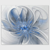 Abstract Blue Gray Watercolor Fractal Art Flower Geschenkpapier (Flach)