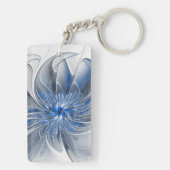 Abstract Blue Gray Watercolor Fractal Art Flower Schlüsselanhänger (Rückseite)