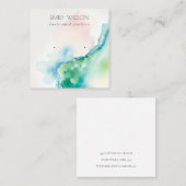 Abstract Blue Green Blush Watercolor Agate Earring Quadratische Visitenkarte (Vorne/Hinten)