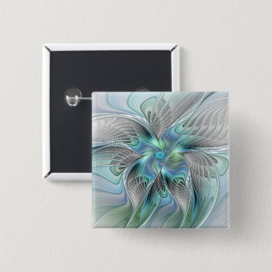 Abstract Blue Green Butterfly Fantasy Fractal Art Button (Vorne & Hinten)