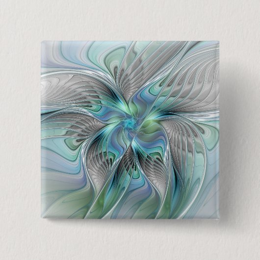 Abstract Blue Green Butterfly Fantasy Fractal Art Button (Vorderseite)