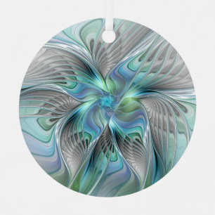 Abstract Blue Green Butterfly Fantasy Fractal Art Ornament Aus Metall