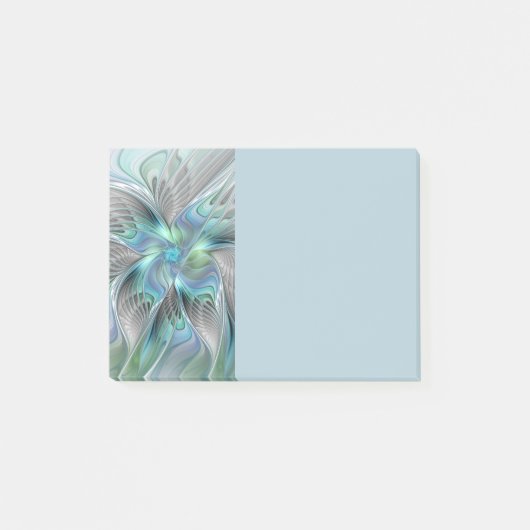 Abstract Blue Green Butterfly Fantasy Fractal Art Post-it Klebezettel (Vorderseite)