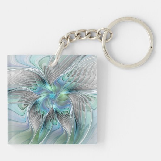 Abstract Blue Green Butterfly Fantasy Fractal Art Schlüsselanhänger (Rückseite)