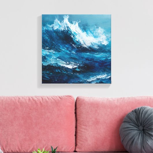 Abstract Blue Ocean Wave Impasto Canvas Art Leinwanddruck (Insitu (Wohnzimmer))