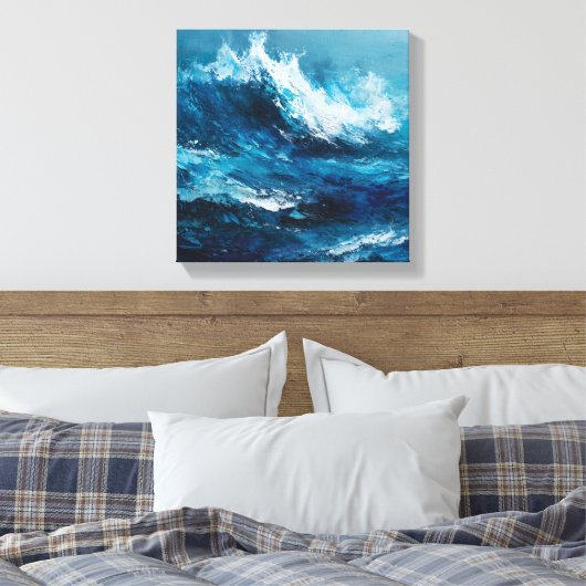 Abstract Blue Ocean Wave Impasto Canvas Art Leinwanddruck (Insitu (Schlafzimmer))
