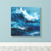 Abstract Blue Ocean Wave Impasto Canvas Art Leinwanddruck (Insitu (Holzboden))