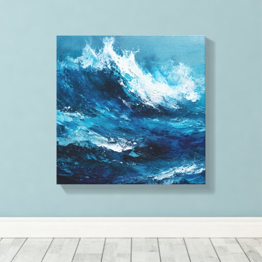 Abstract Blue Ocean Wave Impasto Canvas Art Leinwanddruck (Insitu (Holzboden))