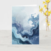 Abstract Blue Ocean Waves Watercolor Greeting Card Karte (Gelbe Blume)