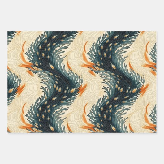 Abstract Blue Orange Cream Peacock Geschenkpapier Set (Vorderseite 2)