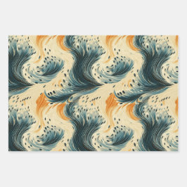 Abstract Blue Orange Cream Peacock Geschenkpapier Set