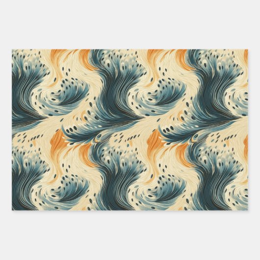 Abstract Blue Orange Cream Peacock Geschenkpapier Set (Vorderseite)
