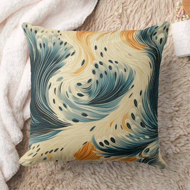 Abstract Blue Orange Cream Peacock Kissen (Decke)