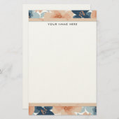 Abstract Blue, Peach, Orange Floral Briefpapier (Vorne/Hinten)